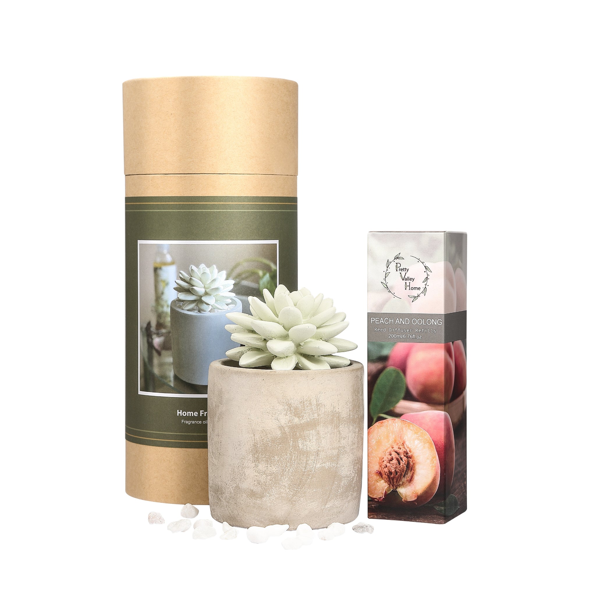 Succulent Planter Diffuser Gift Set Combo Peach & Oolong 200ml