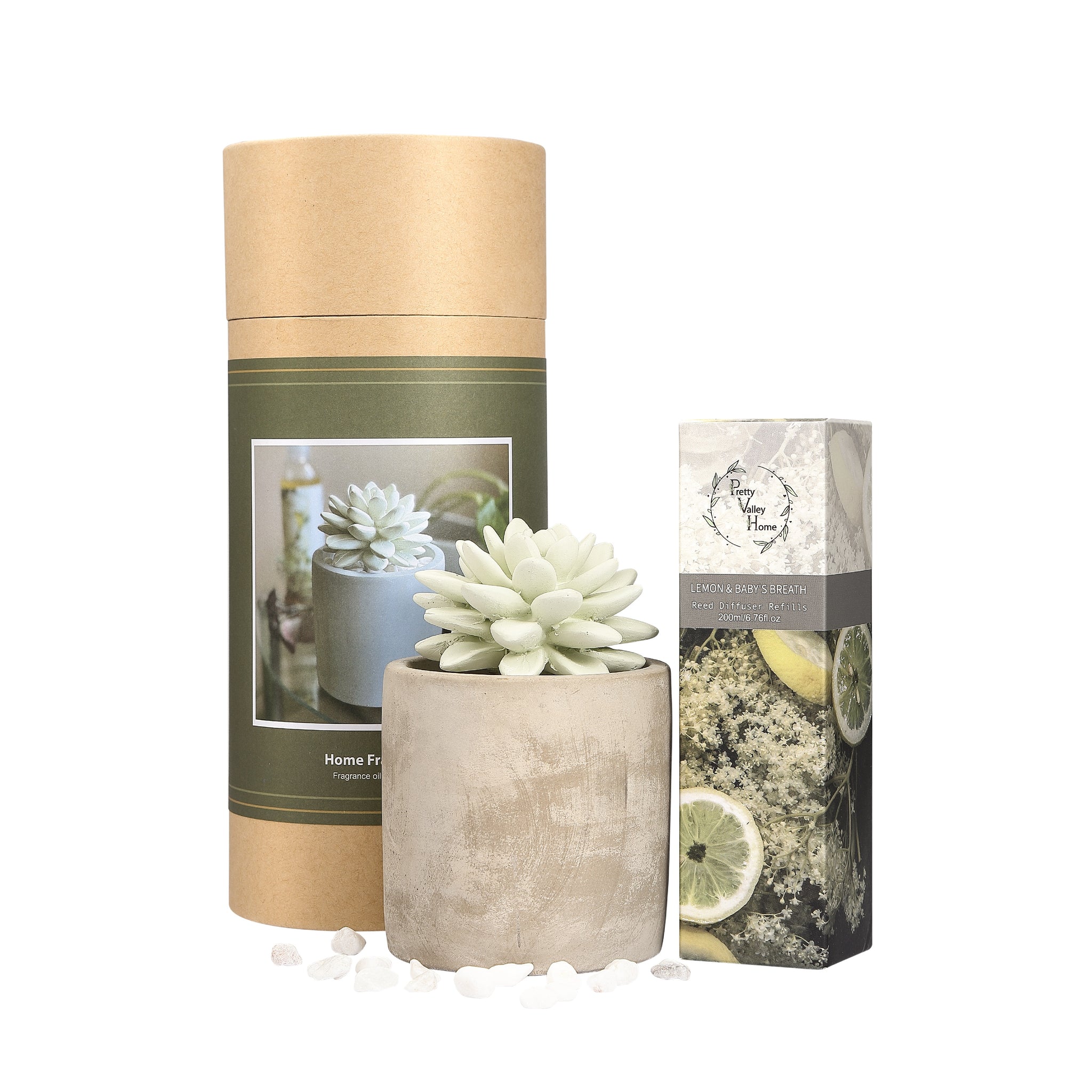 Succulent Planter Diffuser Gift Set Combo Lemon & Baby's Breath 200ml